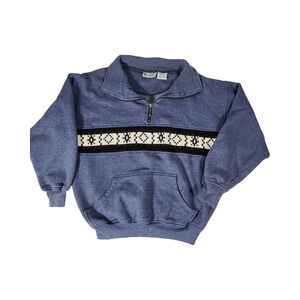 Jacques Carpentier Vintage Blue Southwestern Quarter Zip Sweatshirt Mens Medium